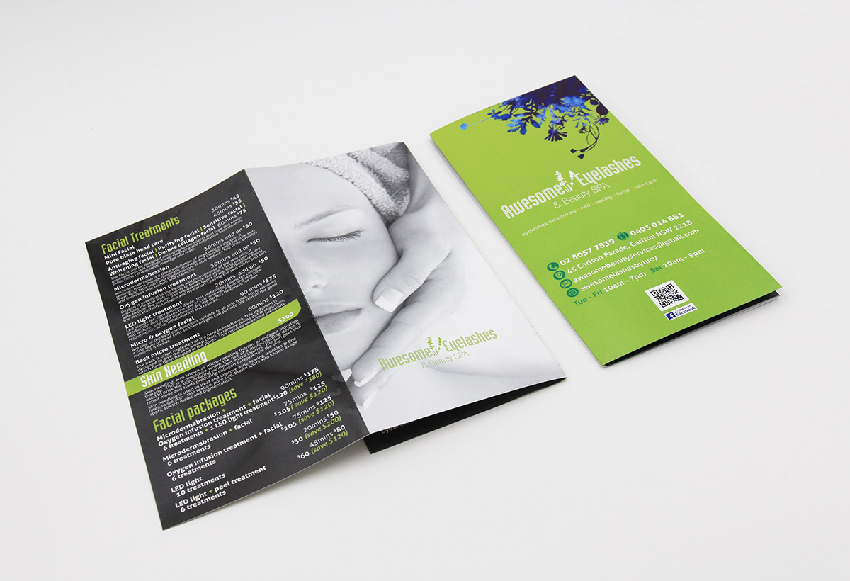 Awesome Eyelashes & Beauty SPA brocure design and print by FOX DESIGN Sydney
