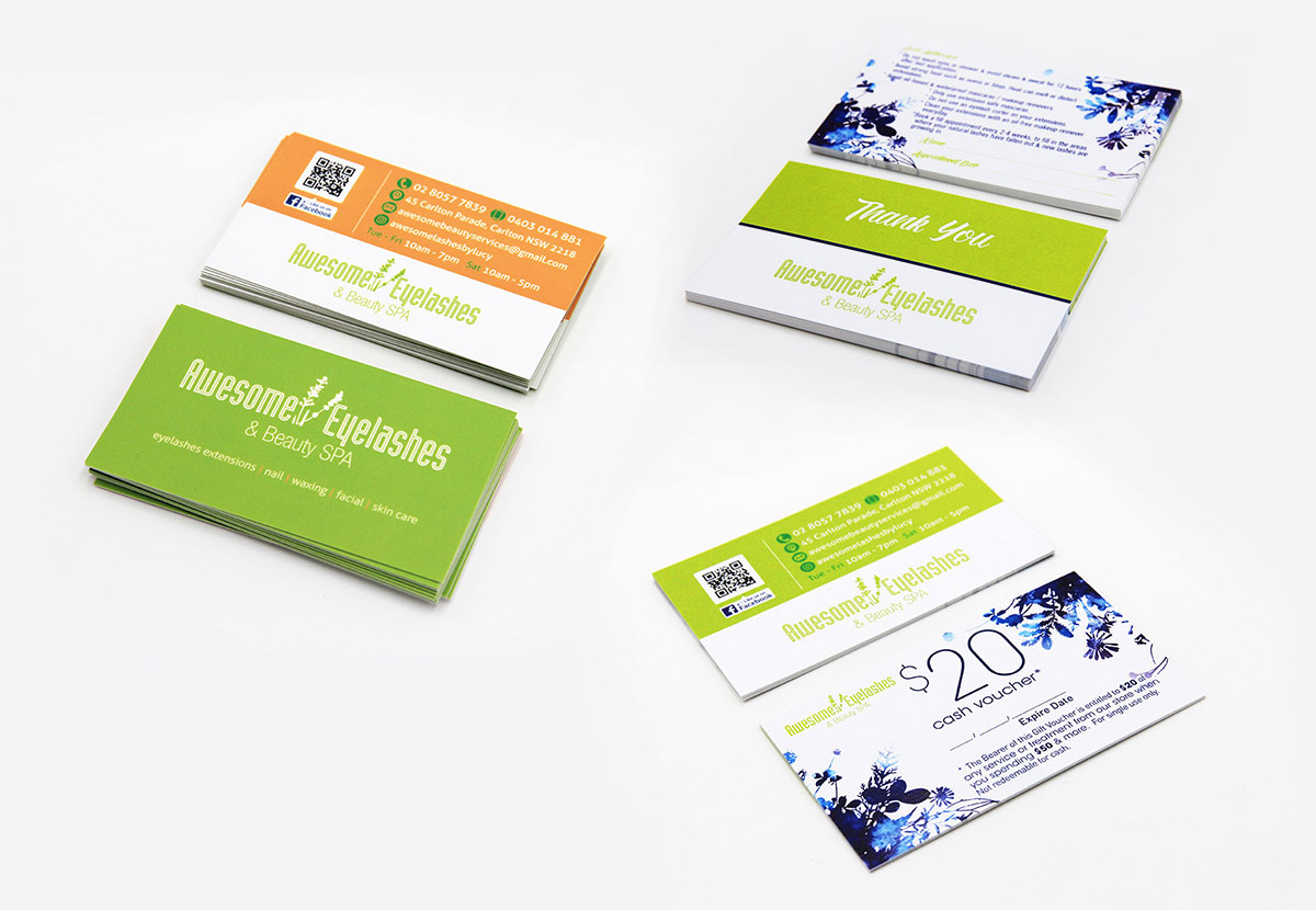 Beauty Salon Thanks cards and Gift vouchers design and print company Sydney