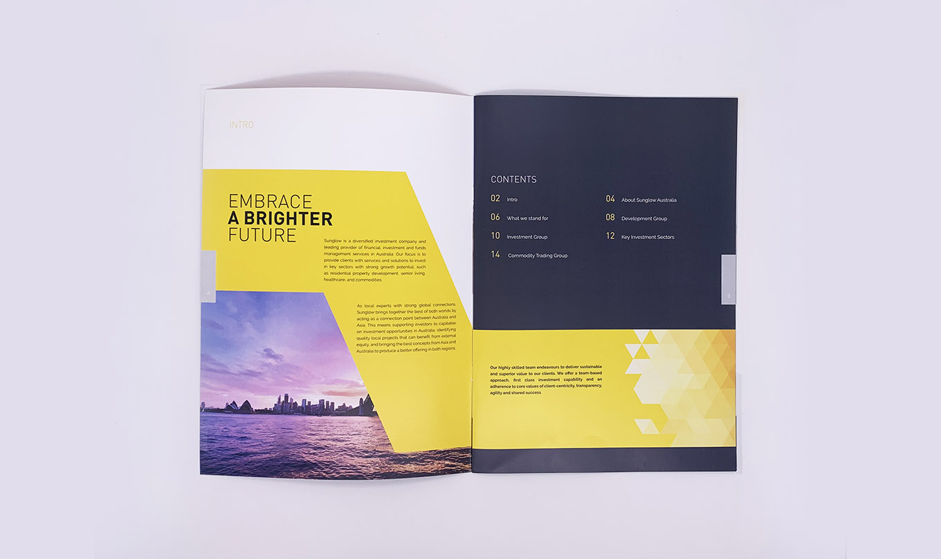 Sunglow Australia Company Profile design and print by FOX DESIGN